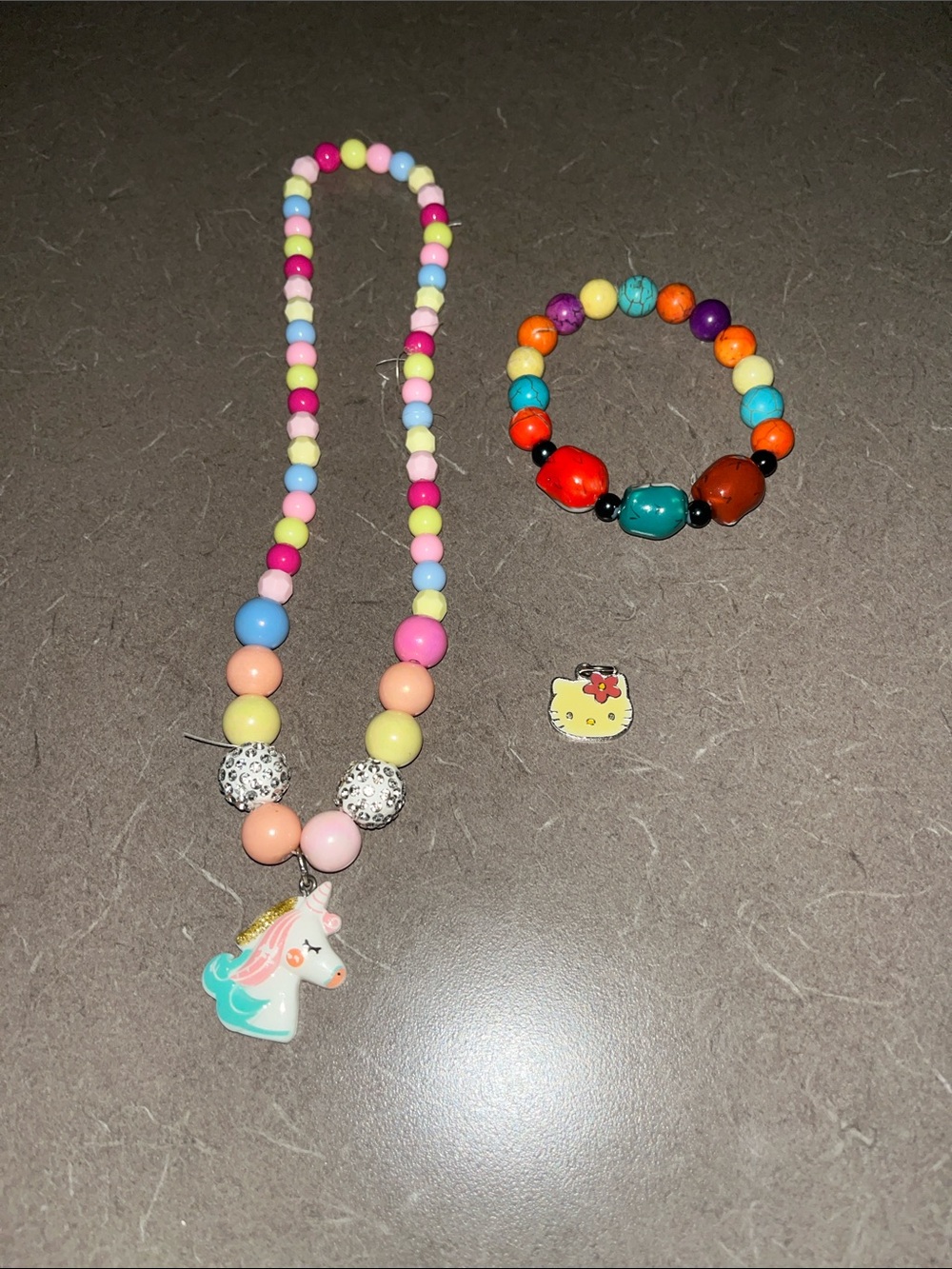 Kids Multicolor Beaded Unicorn Necklace & Bracelet Set